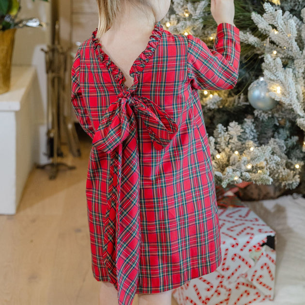Bailey Boys Girls Navy Blue Cord Dress - Holiday Watson Plaid Sash