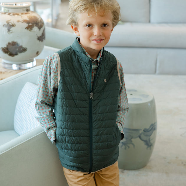 Bailey Boys Quilted Vest -Blue/Tan