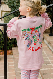 J. Bailey Girls Long Sleeve Logo Tee- Stockings on Pink