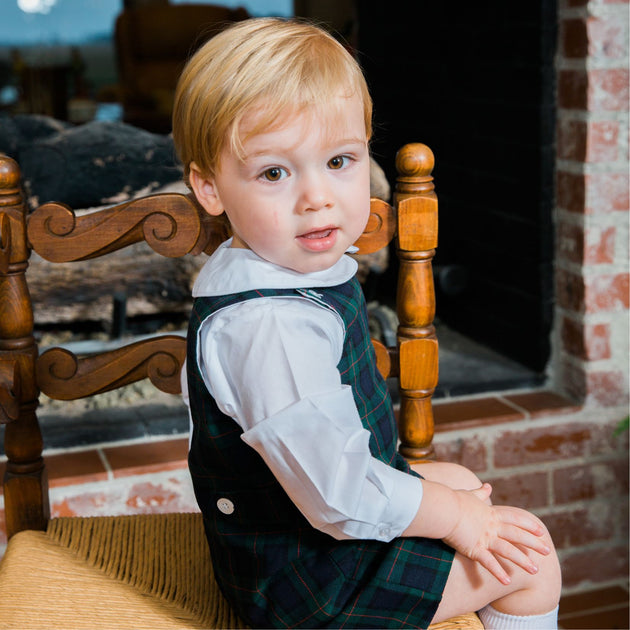 The Bailey Boys White Piped Shirt Onesie - Long Sleeves - Knit - Boys