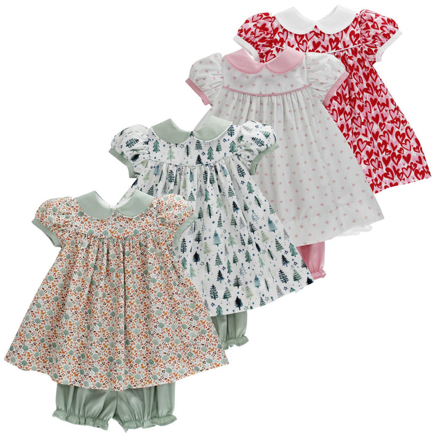 Bailey Boys Girls White Float Dress - Embroidered Christmas Wreath on Platter Collar main image 0