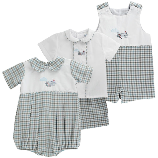 Bailey Boys Baby Dressy Bubble with Collar - Grass Green Seersucker