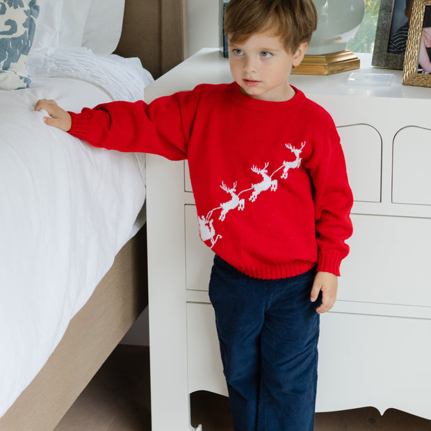 Crew Neck Sweater - Sleigh on Red