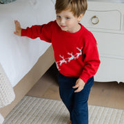 Crew Neck Sweater - Sleigh on Red