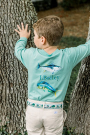 J. Bailey Long Sleeve Logo Tee- Fish on Jade