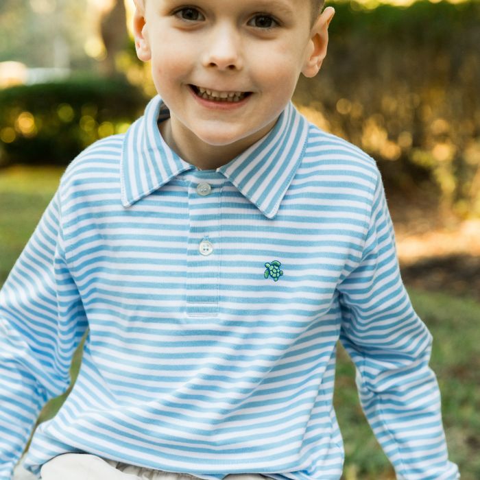 Harry Long Sleeve Polo - Blue & White Stripe – Bailey Boys