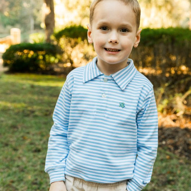 Harry Long Sleeve Polo - Blue & White Stripe