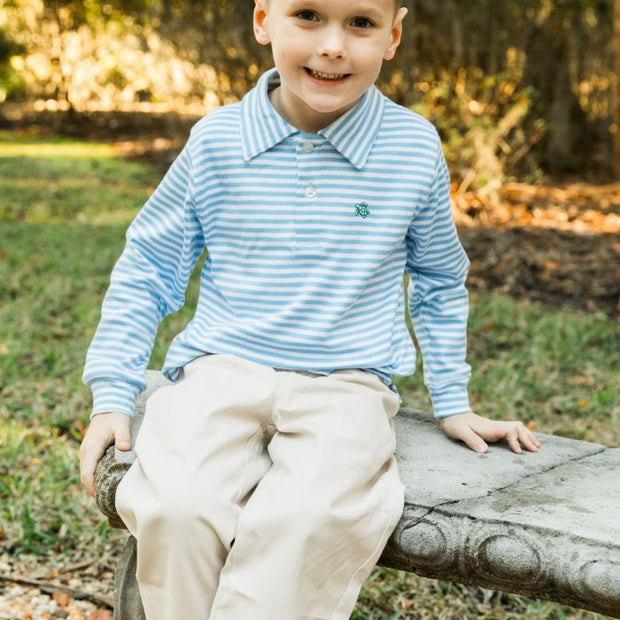 Harry Long Sleeve Polo - Blue & White Stripe