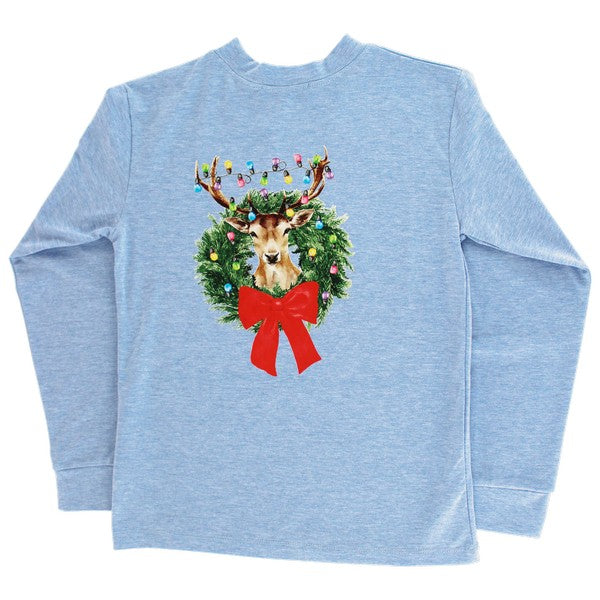 Boys Long Sleeve Logo Tee - Christmas Buck on Blue