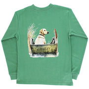 Boys Long Sleeve Logo Tee - Dog in Boat on Green