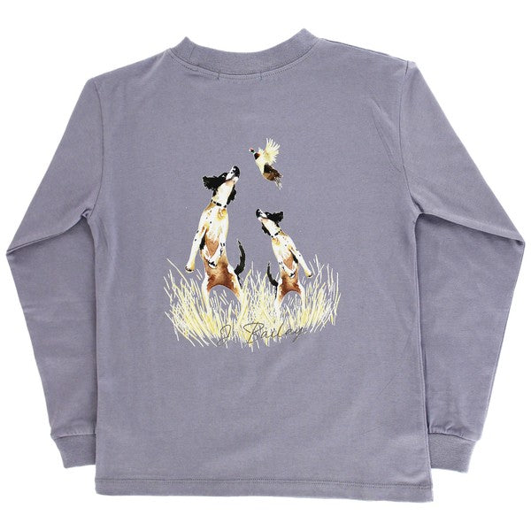 Boys Long Sleeve Logo Tee - Jumping Dogs on Smoke