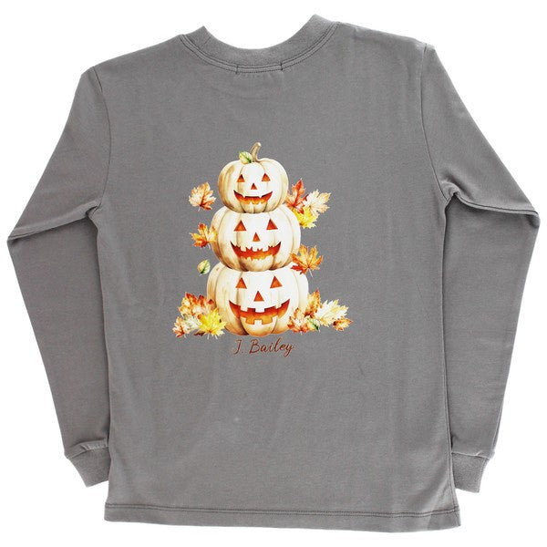 Boys Long Sleeve Logo Tee - Jack-O-Lantern on Grey