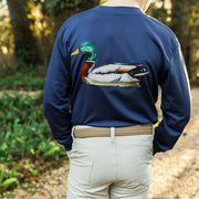 Boys Long Sleeve Performance Tee - Wood Duck on Navy