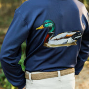 Boys Long Sleeve Performance Tee - Wood Duck on Navy