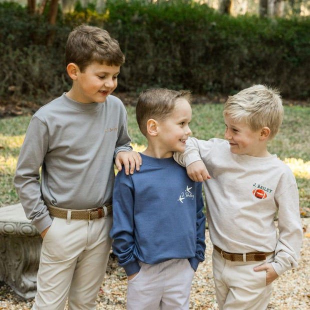 Boys Long Sleeve Logo Tee - Football Duck on Oatmeal