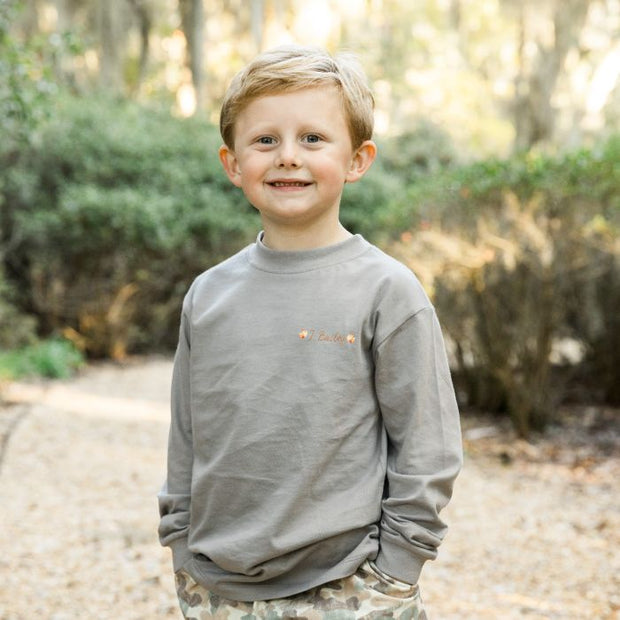 Boys Long Sleeve Logo Tee - Jack-O-Lantern on Grey