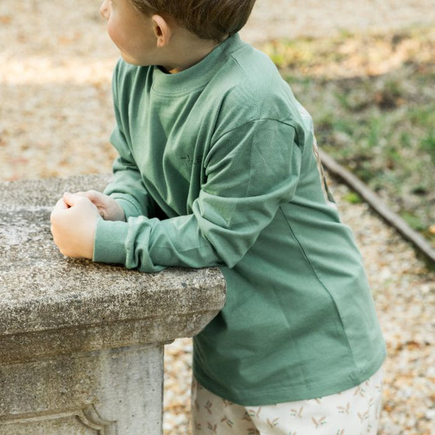 Boys Long Sleeve Logo Tee - Dog in Boat on Green