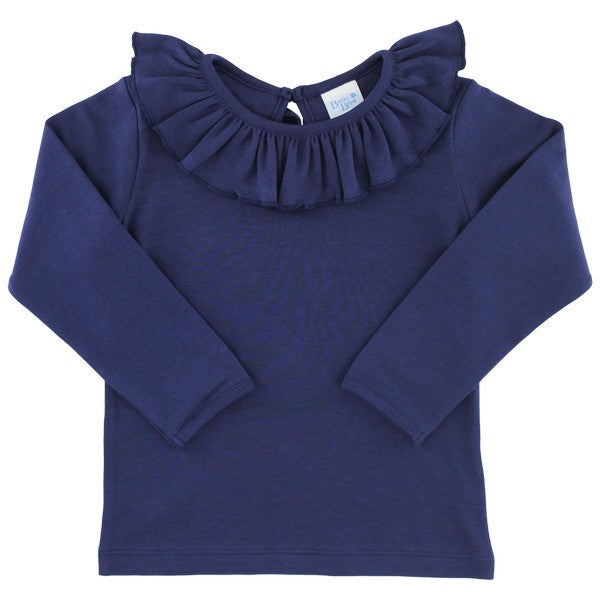 Long Sleeve Ruffled Tee - Navy