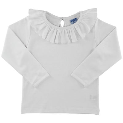 Long Sleeve Ruffled Tee - White