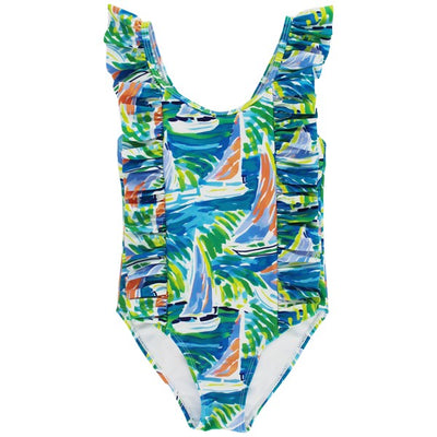 Girls Spandex Swimsuit - Sailboats