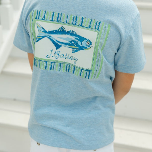 Logo Tee - Fish on Heathered Blue