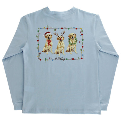 Boys Long Sleeve Logo Tee - Christmas Labs on Light Blue