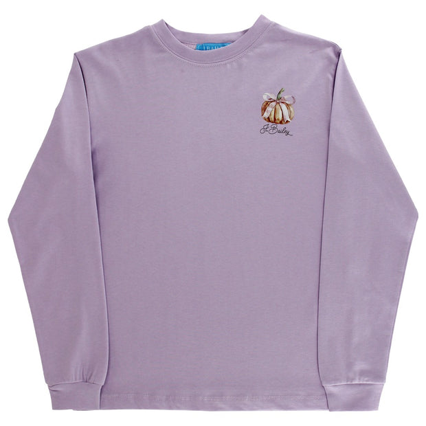 Girls Long Sleeve Logo Tee - Pumpkin on Lavender