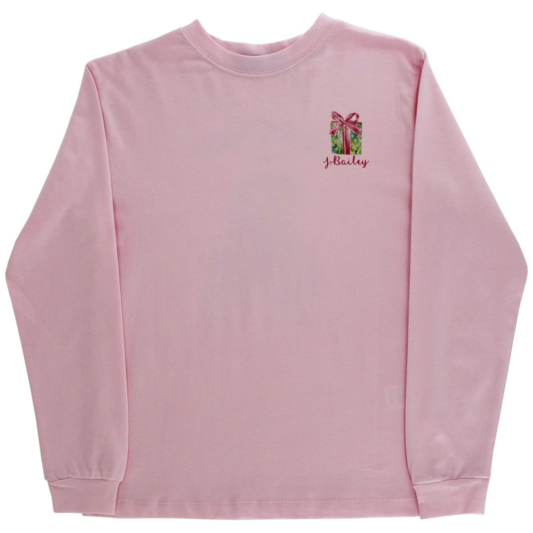 Girls Long Sleeve Logo Tee - Santa Tree on Pink – Bailey Boys