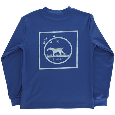 Performance Long Sleeve Logo Tee - Camo Dog on Denim