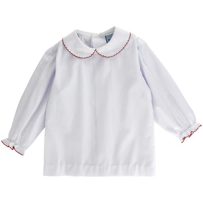 Girls Ruffle Shirt - Red Picot