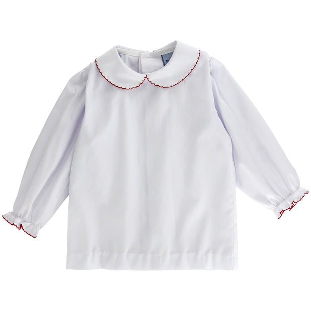 Girls Ruffle Shirt - Red Picot
