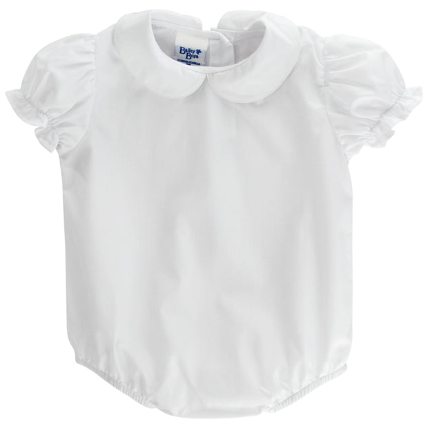 White Polished Cotton - Girls Short Sleeve Onesie