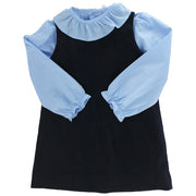 Navy Cord/Cornflower- Girls Ruffle Shirt