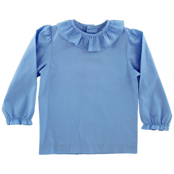 Navy Cord/Cornflower- Girls Ruffle Shirt