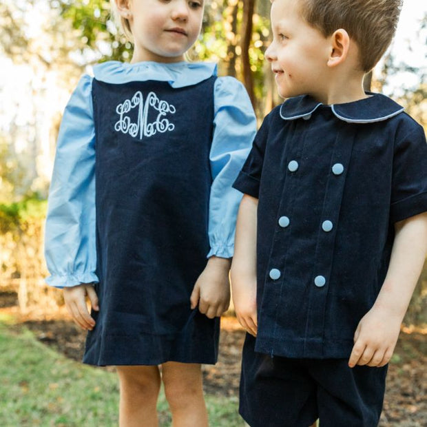 Navy Cord/Cornflower- Dressy Short Set