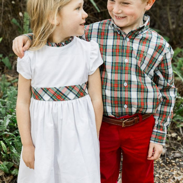 Evergreen/White Corduroy - Dress