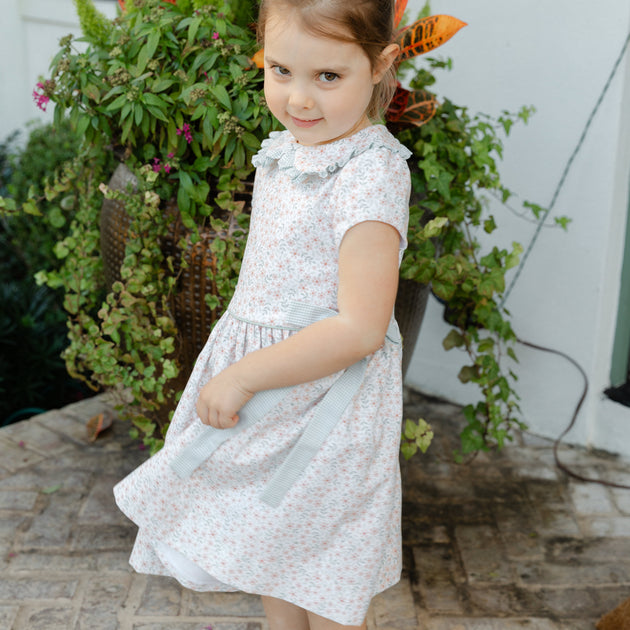 Bailey Boys Girls Celery Green Autumn Blooms Floral Float Dress - Side Ties