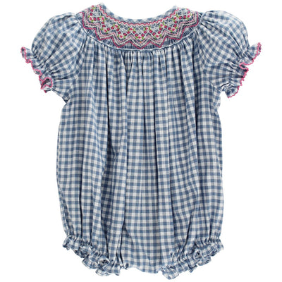 Denim Gingham with Pink Geo - Bishop Romper