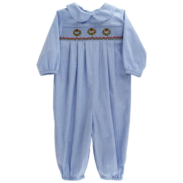 Wreath On Blue Microcheck - Dressy Bubble Long