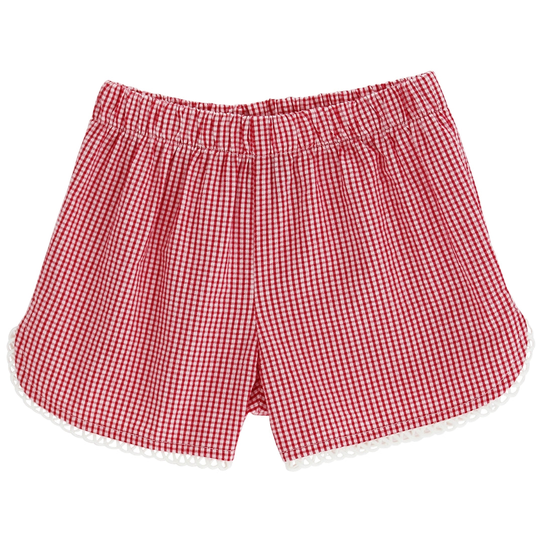 Red Check Seersucker - Girls Short with Ruffle – Bailey Boys