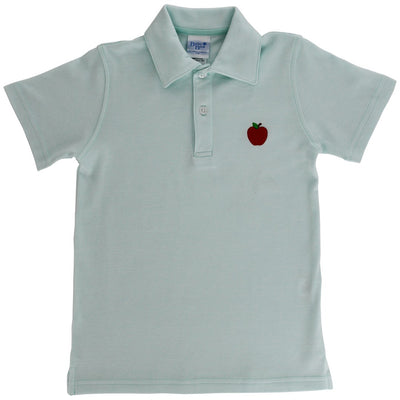 Embroidered Knit Microstripe Polo - Apple On Seaglass