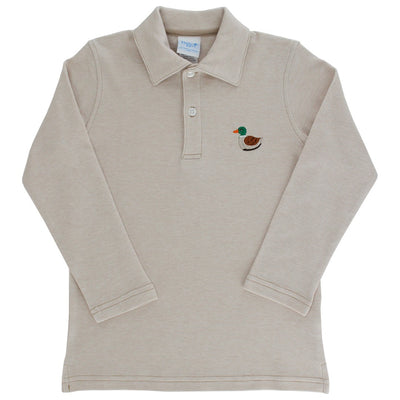 Embroidered Knit Microstripe Polo - Duck On Khaki