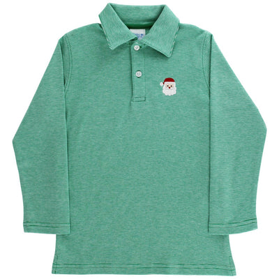 Embroidered Knit Microstripe Polo - Santa on Kelly