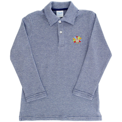 Embroidered Knit Microstripe Polo - Turkey on Royal