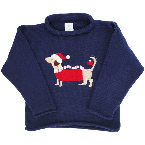 Roll Neck Sweater - Santa Doxie on Navy