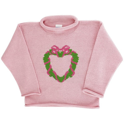 Roll Neck Sweater - Wreath on Pink