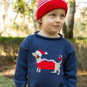 Roll Neck Sweater - Santa Doxie on Navy