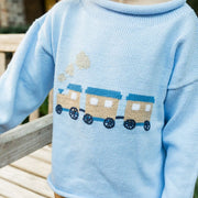 Roll Neck Sweater - Train on Blue