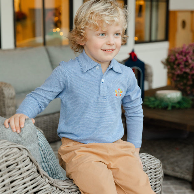 Embroidered Knit Microstripe Polo - Turkey on Royal
