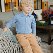 Embroidered Knit Microstripe Polo - Turkey on Royal
